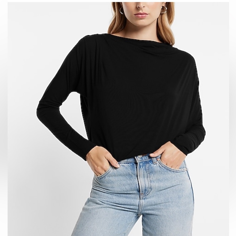 Express Long Sleeve Cowl Draped Back Shirt - Picture 3 of 4